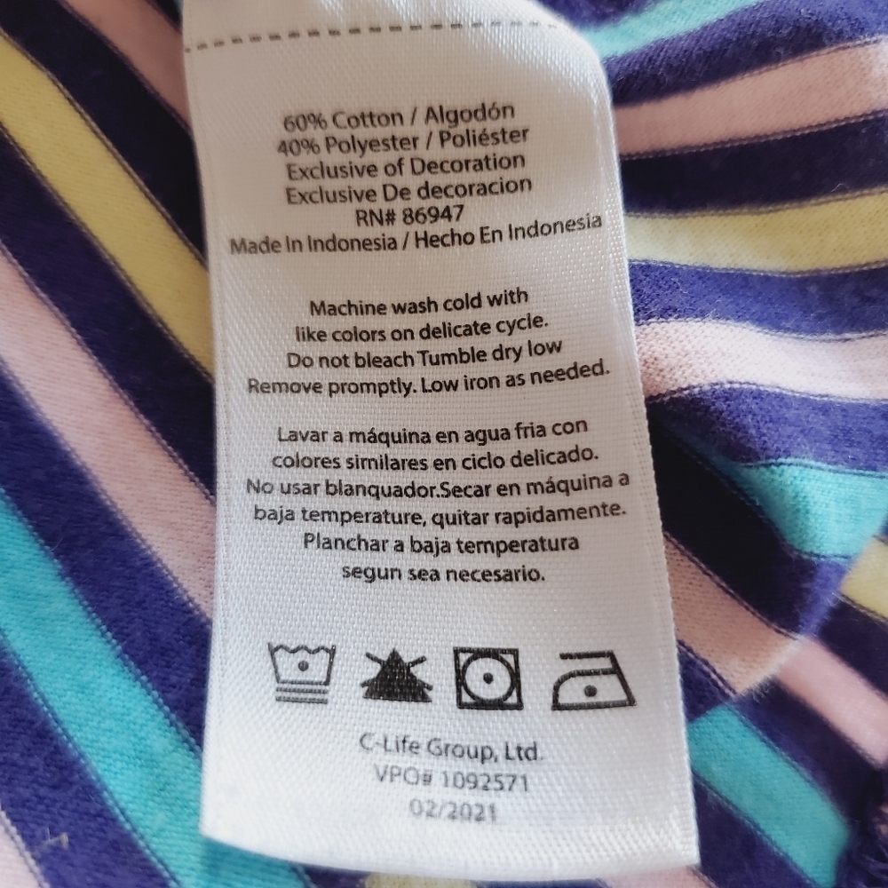1524 * Smurfs Vertical Stripe Tee Blue Pink Teal Size S - Picture 4 of 7